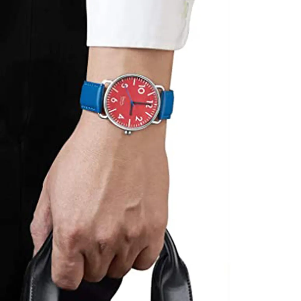 Projects Unisex Blue Dial Leather Band Watch - 7112R