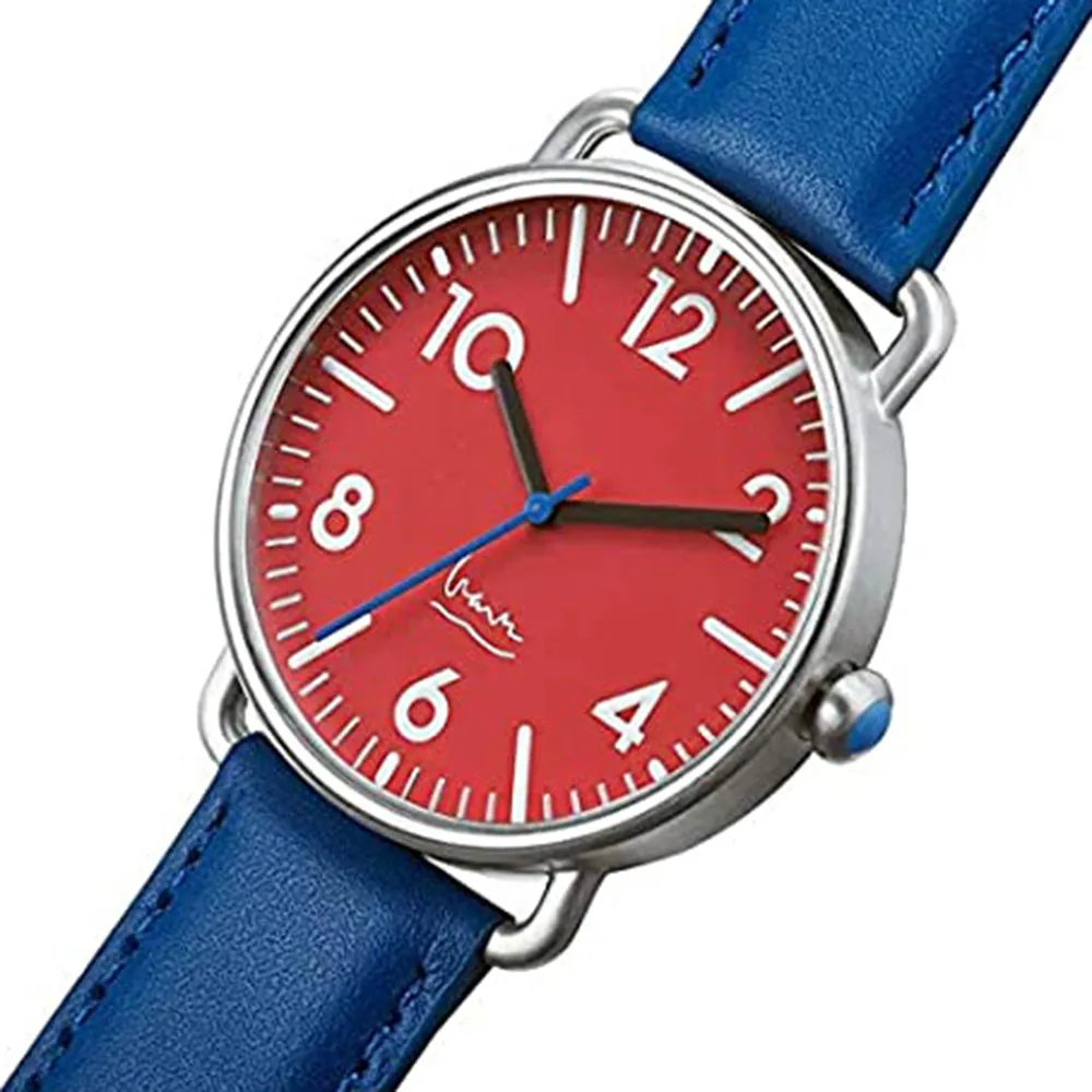 Projects Unisex Blue Dial Leather Band Watch - 7112R
