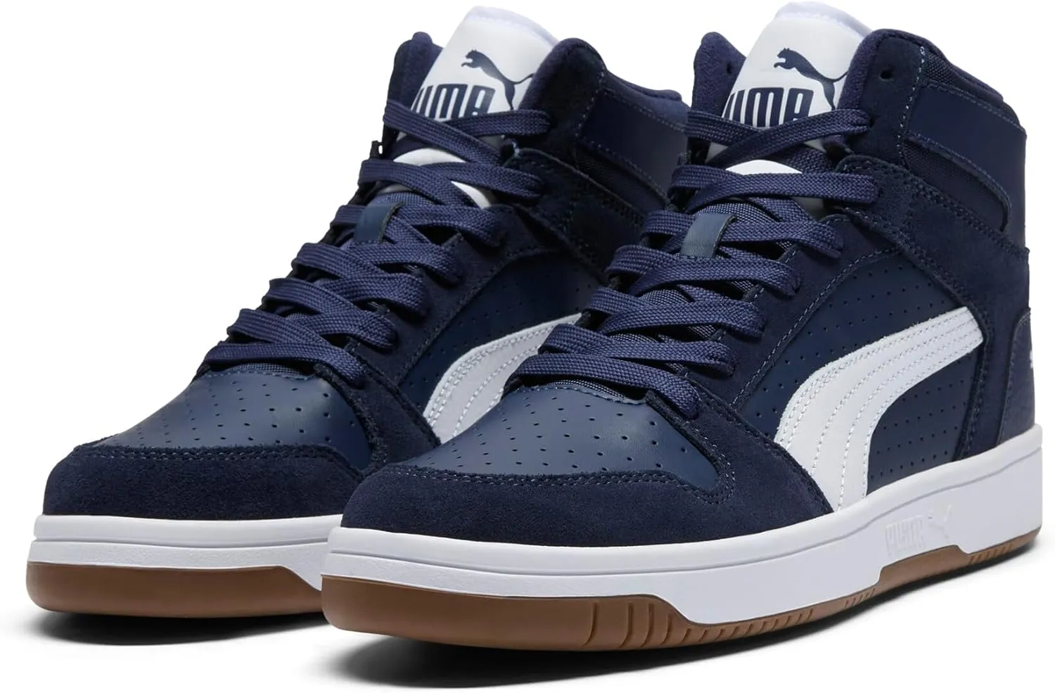 PUMA Men's Rebound Layup Mid Shoes Sneaker, Navy-White, 9.5