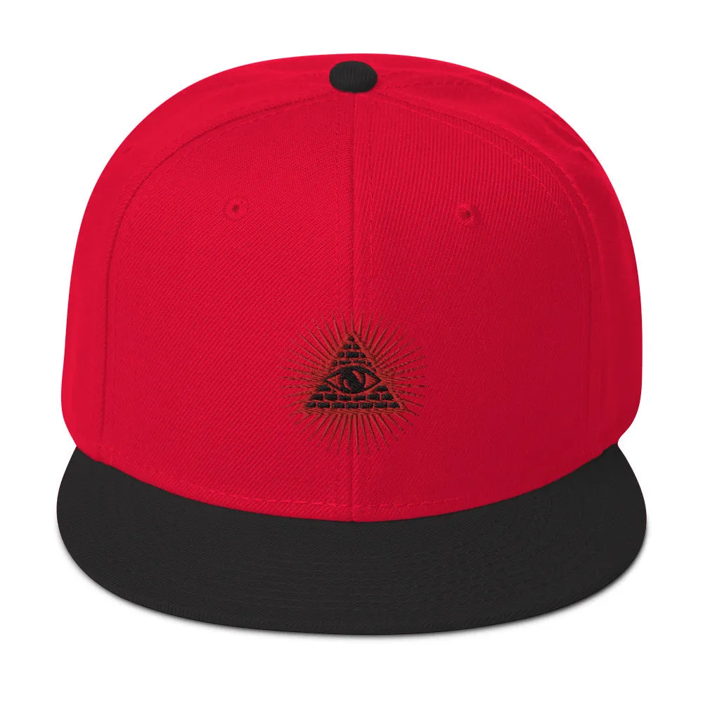 Red Illuminati All Seeing Psychic Eye Embroidered Flat Bill Cap Snapback Hat
