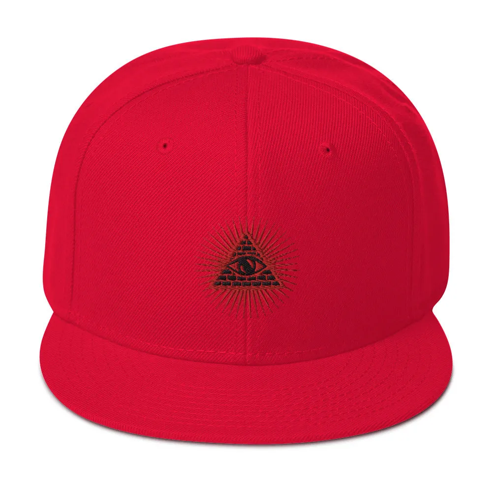 Red Illuminati All Seeing Psychic Eye Embroidered Flat Bill Cap Snapback Hat