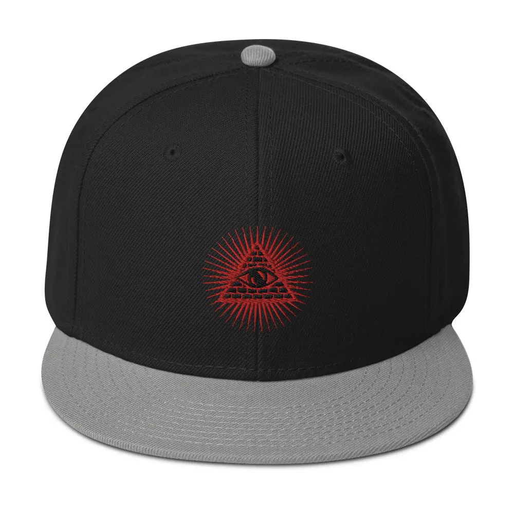 Red Illuminati All Seeing Psychic Eye Embroidered Flat Bill Cap Snapback Hat