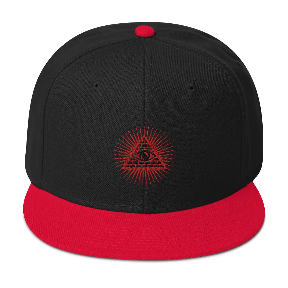 Red Illuminati All Seeing Psychic Eye Embroidered Flat Bill Cap Snapback Hat
