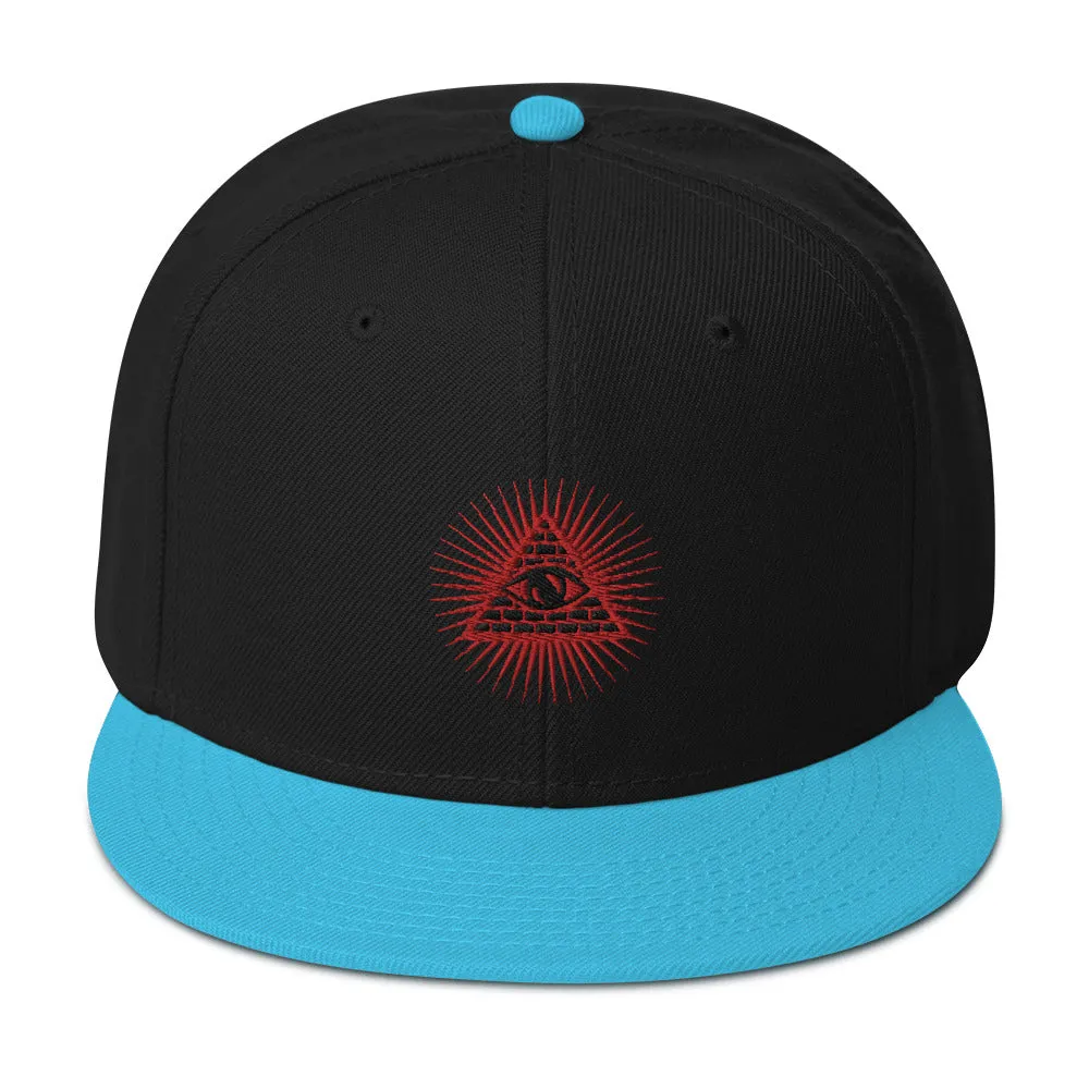 Red Illuminati All Seeing Psychic Eye Embroidered Flat Bill Cap Snapback Hat