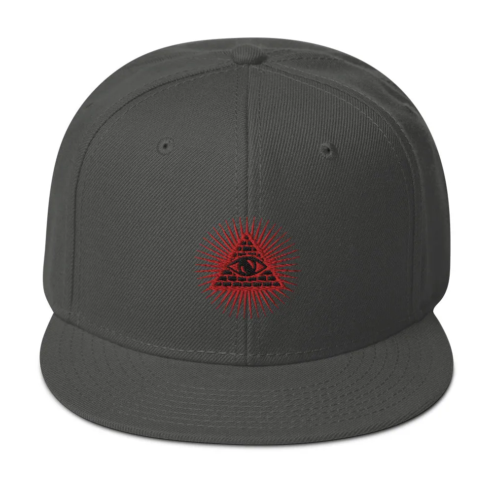 Red Illuminati All Seeing Psychic Eye Embroidered Flat Bill Cap Snapback Hat