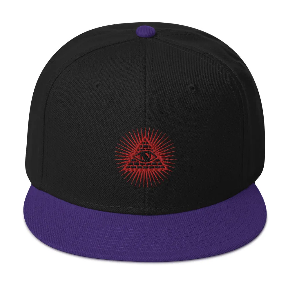 Red Illuminati All Seeing Psychic Eye Embroidered Flat Bill Cap Snapback Hat