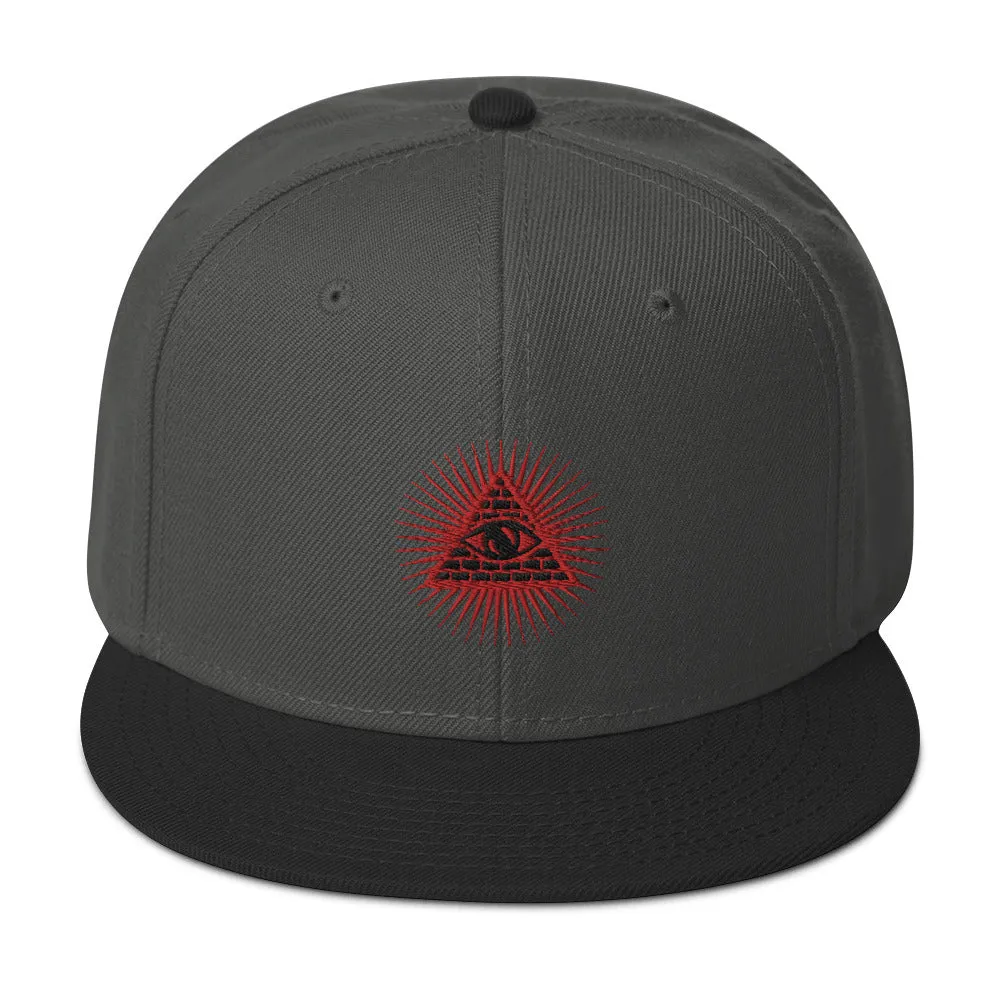 Red Illuminati All Seeing Psychic Eye Embroidered Flat Bill Cap Snapback Hat