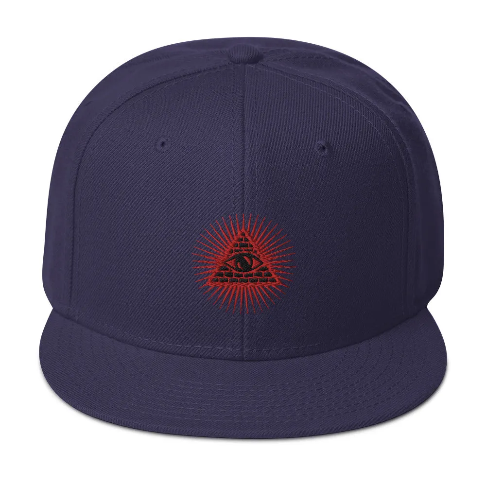 Red Illuminati All Seeing Psychic Eye Embroidered Flat Bill Cap Snapback Hat