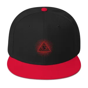 Red Illuminati All Seeing Psychic Eye Embroidered Flat Bill Cap Snapback Hat