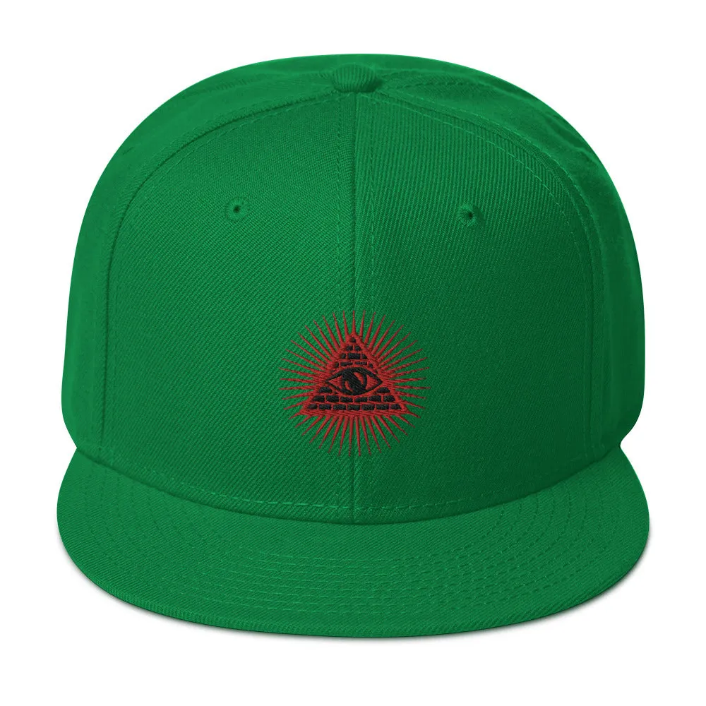 Red Illuminati All Seeing Psychic Eye Embroidered Flat Bill Cap Snapback Hat