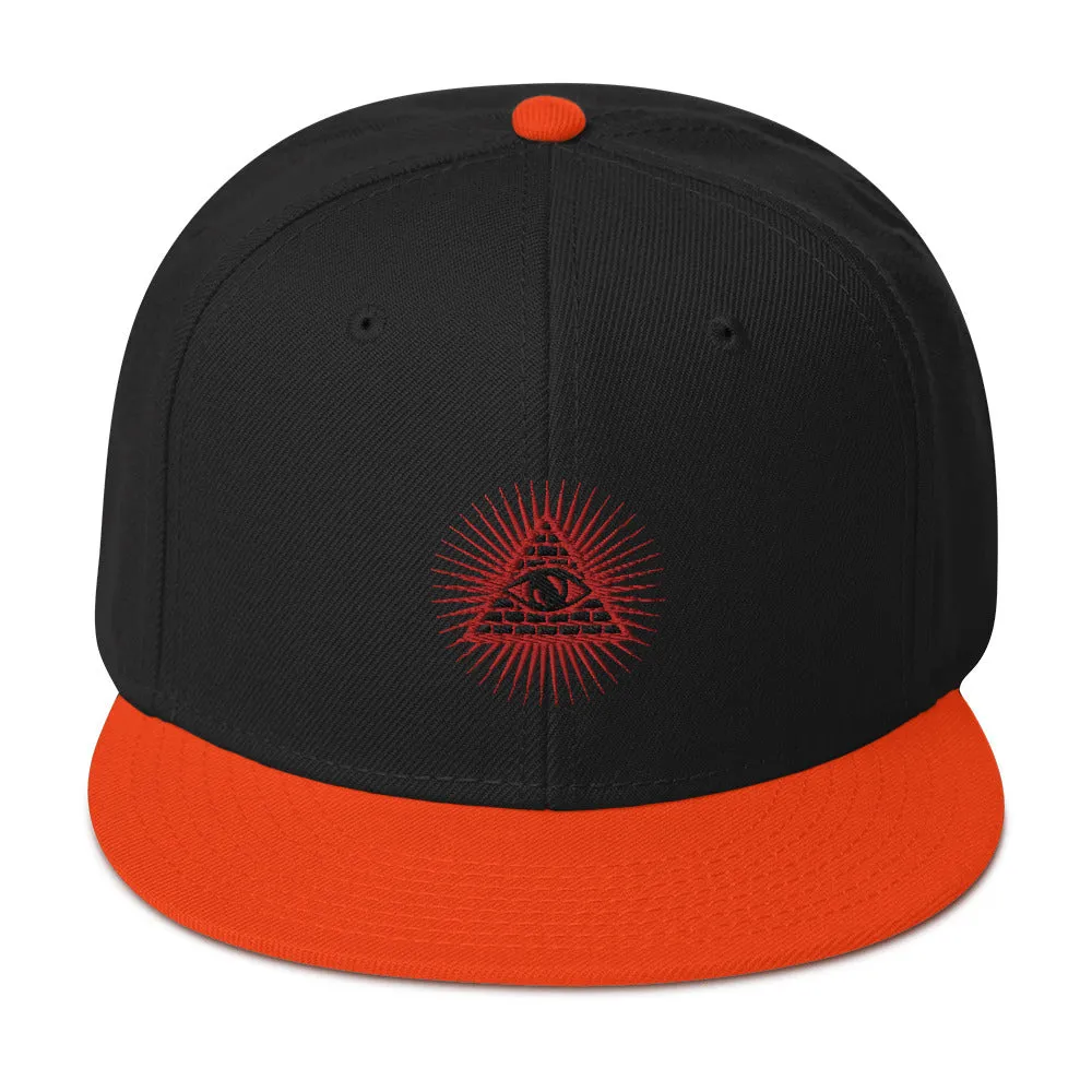 Red Illuminati All Seeing Psychic Eye Embroidered Flat Bill Cap Snapback Hat