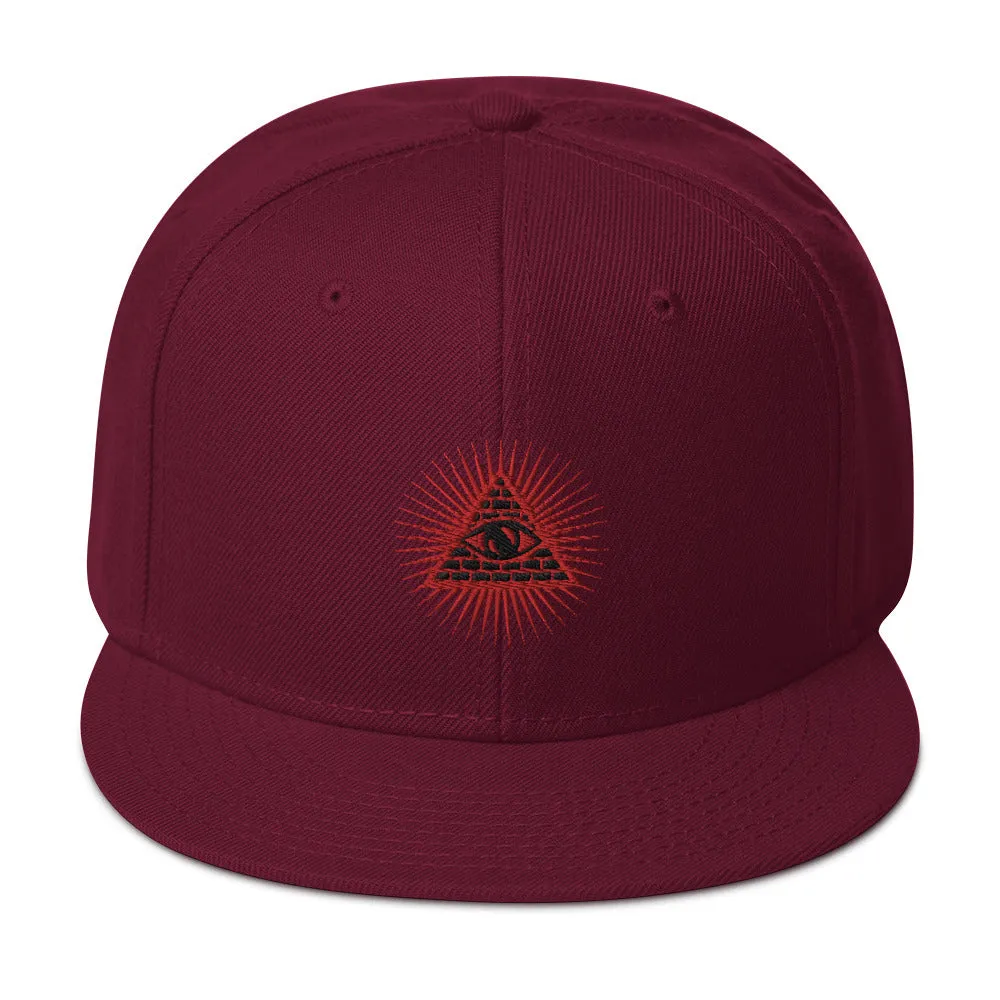 Red Illuminati All Seeing Psychic Eye Embroidered Flat Bill Cap Snapback Hat