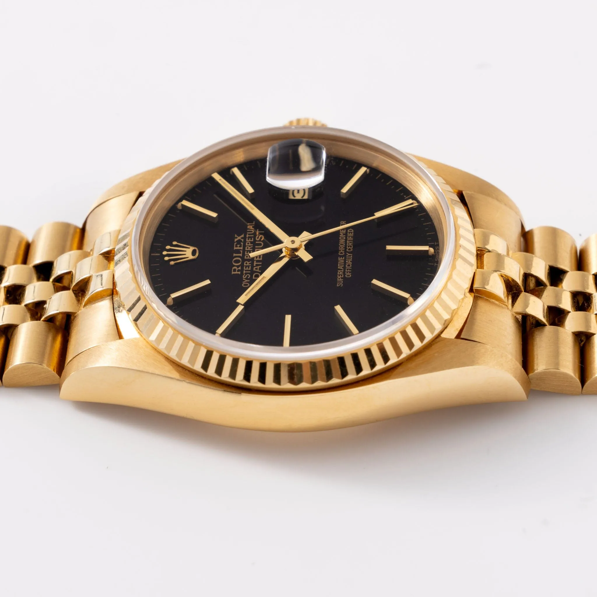 Rolex Datejust Yellow Gold Black Glossy Dial Ref 16018