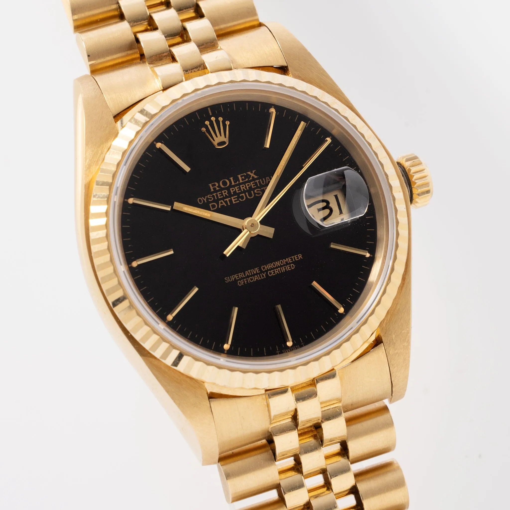 Rolex Datejust Yellow Gold Black Glossy Dial Ref 16018