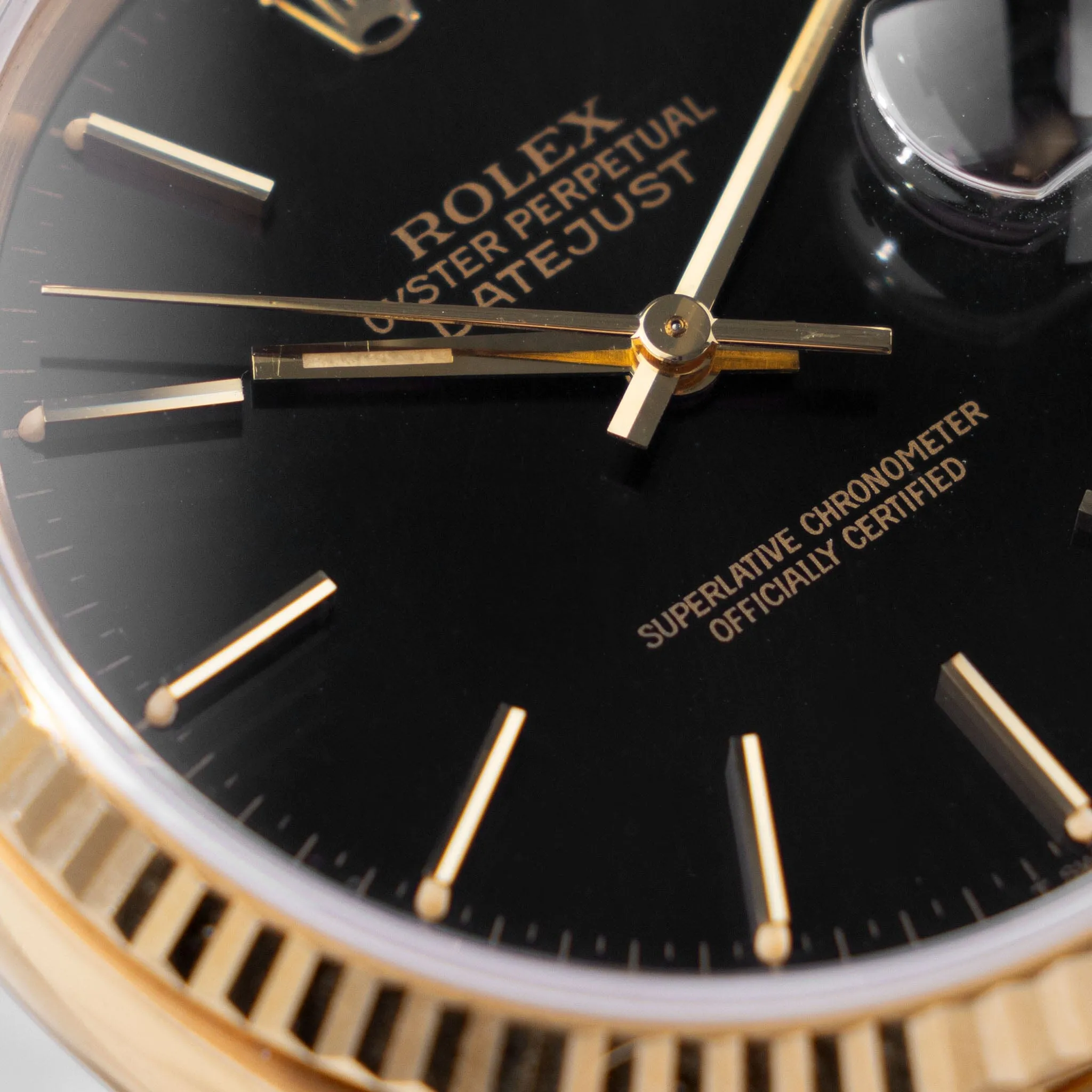 Rolex Datejust Yellow Gold Black Glossy Dial Ref 16018