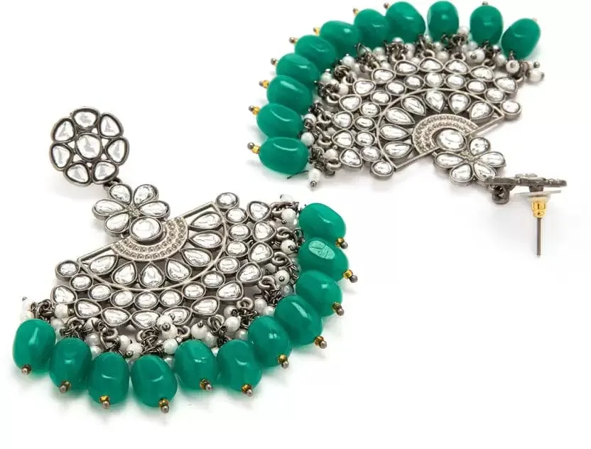 Rubans Black Metal Kundan  Statement Chandbali Earrings