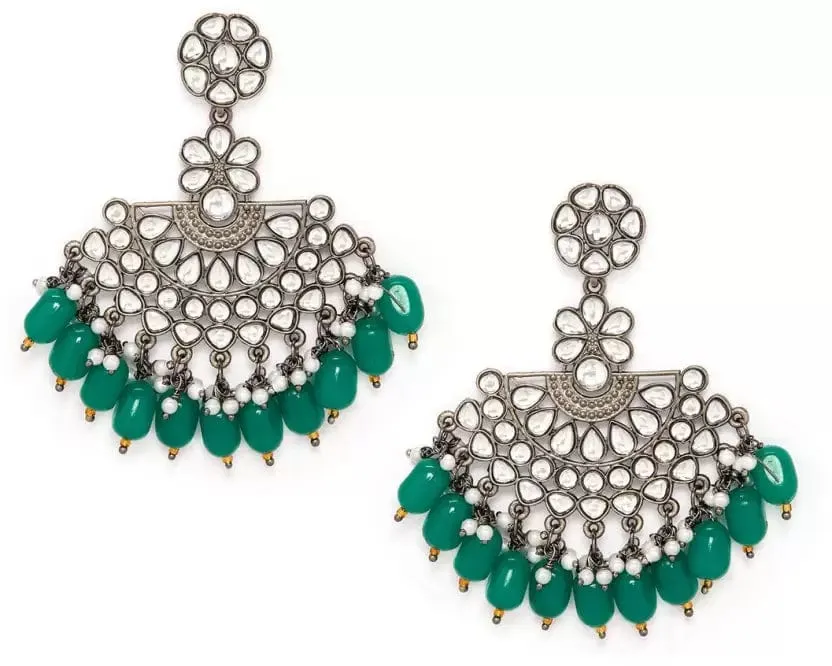 Rubans Black Metal Kundan  Statement Chandbali Earrings