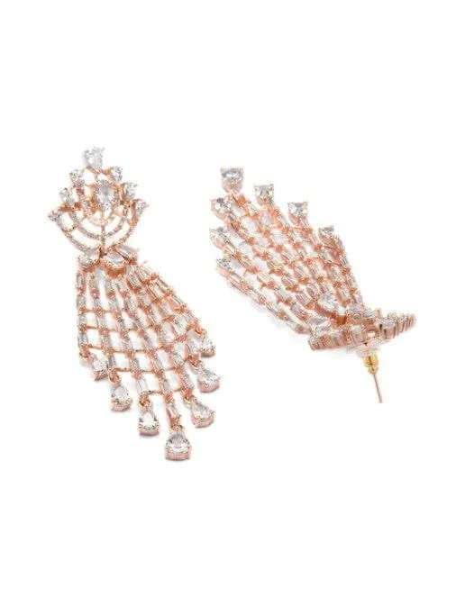 Rubans Gold Toned AD Studded Statement Drop Earrings