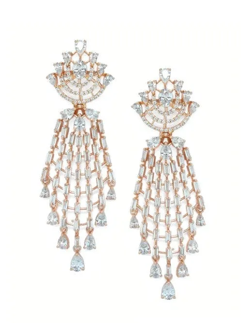 Rubans Gold Toned AD Studded Statement Drop Earrings