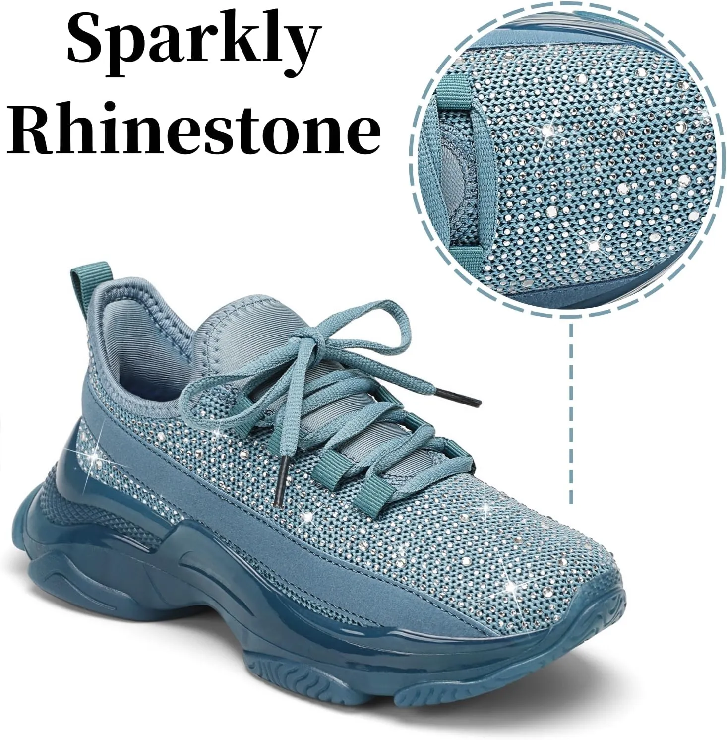 Running Shoes for Women Fashion Rhinestone Sneakers Womens Walking Shoes Chunky Ladies Tennis Shoe Comfortable