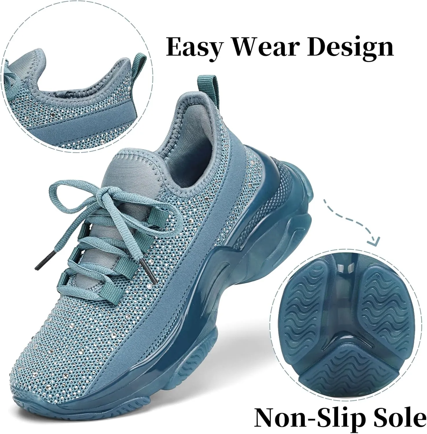 Running Shoes for Women Fashion Rhinestone Sneakers Womens Walking Shoes Chunky Ladies Tennis Shoe Comfortable