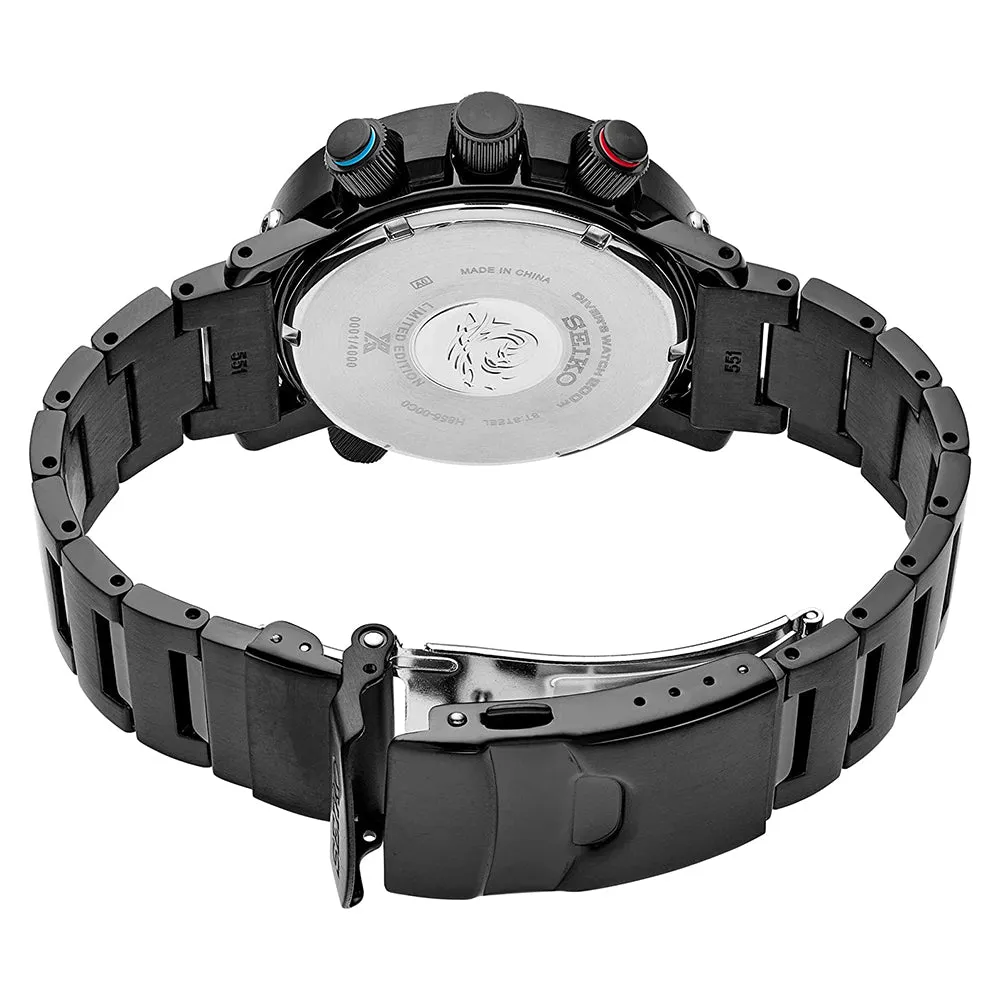 Seiko Men's Black Dial Stainless Steel Band Prospex Solar Analog-Digital Diver's Watch - SNJ037