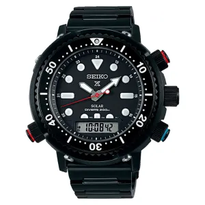 Seiko Men's Black Dial Stainless Steel Band Prospex Solar Analog-Digital Diver's Watch - SNJ037