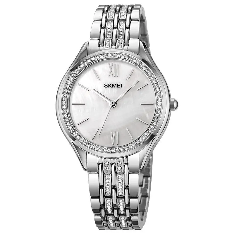 SKMEI 1970 Innovative Diamond Wristwatches Lady w/ Pearl Shell Textured Dial