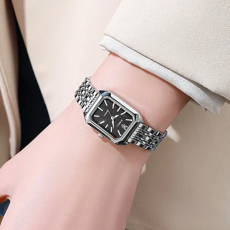 Sleek Square Face Women's Watch with Stainless Steel Band