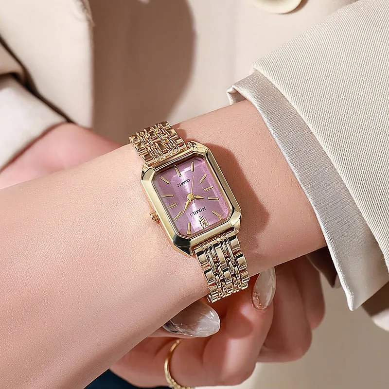 Sleek Square Face Women's Watch with Stainless Steel Band