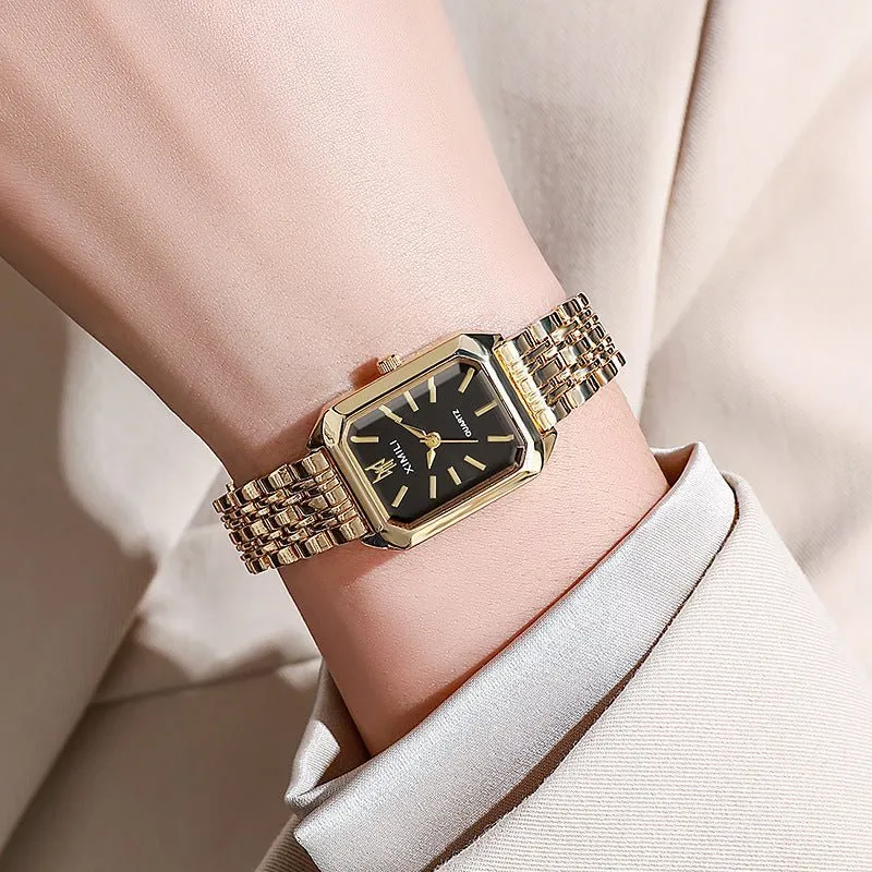 Sleek Square Face Women's Watch with Stainless Steel Band