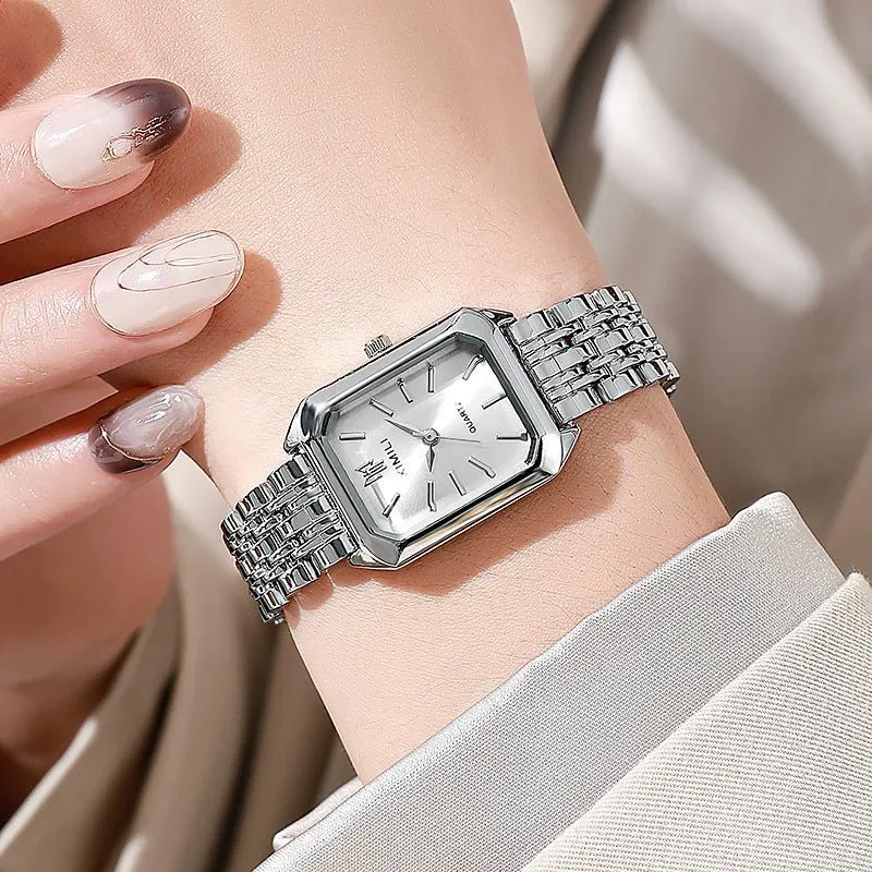 Sleek Square Face Women's Watch with Stainless Steel Band