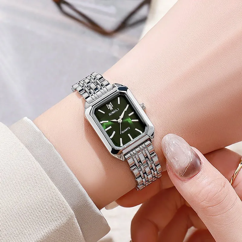 Sleek Square Face Women's Watch with Stainless Steel Band