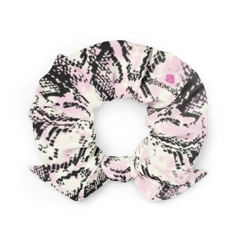 Snake Print Women's Large Scrunchie, Elastic Stretchy Premium Women's Hair Stylish Accessories-Made in USA/EU