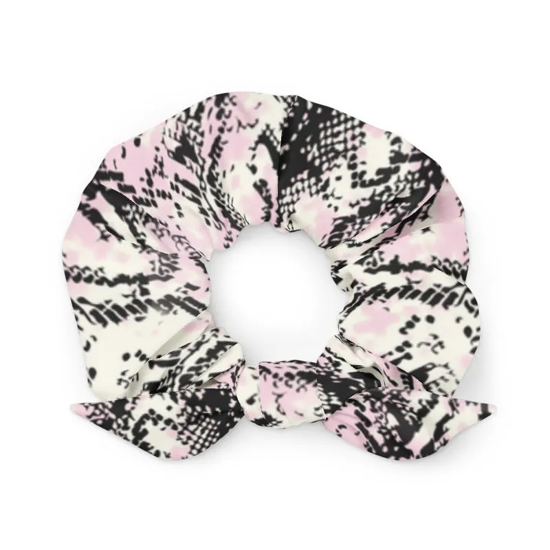 Snake Print Women's Large Scrunchie, Elastic Stretchy Premium Women's Hair Stylish Accessories-Made in USA/EU