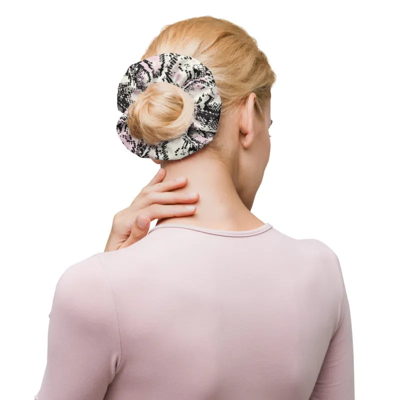 Snake Print Women's Large Scrunchie, Elastic Stretchy Premium Women's Hair Stylish Accessories-Made in USA/EU