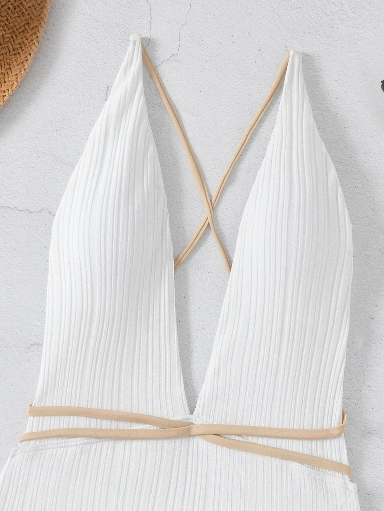 Solid Strapped Swimwear Sexy High Waist Cut One Piece Backless Hollow Belt Bathing Suit
