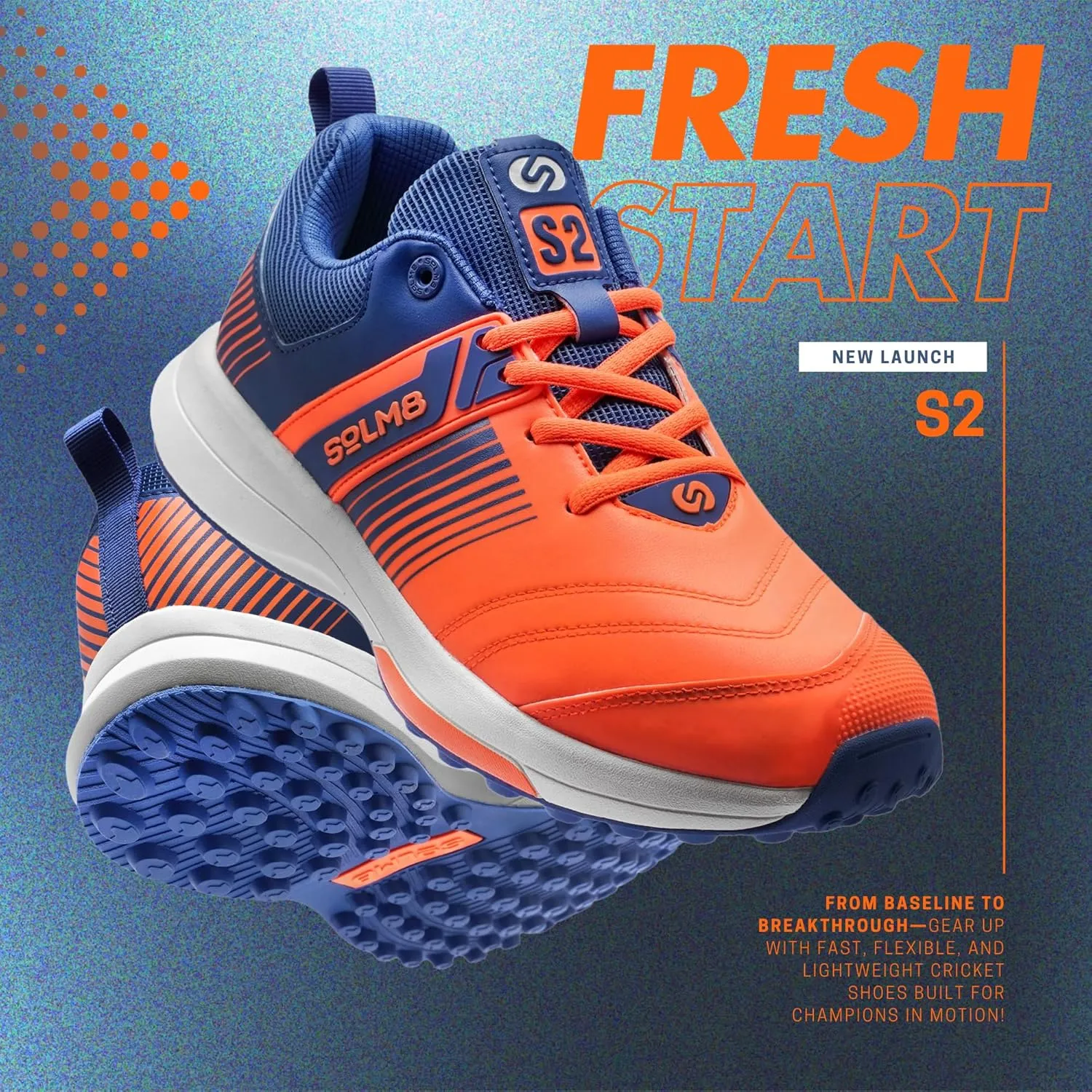 SOLM8 S2 Cricket Shoes Men Boys Junior Players - Advanced Grip Rubber Spikes for Turf/Grass, Ultralight Cushioning in Bright Colors (2025 Edition)