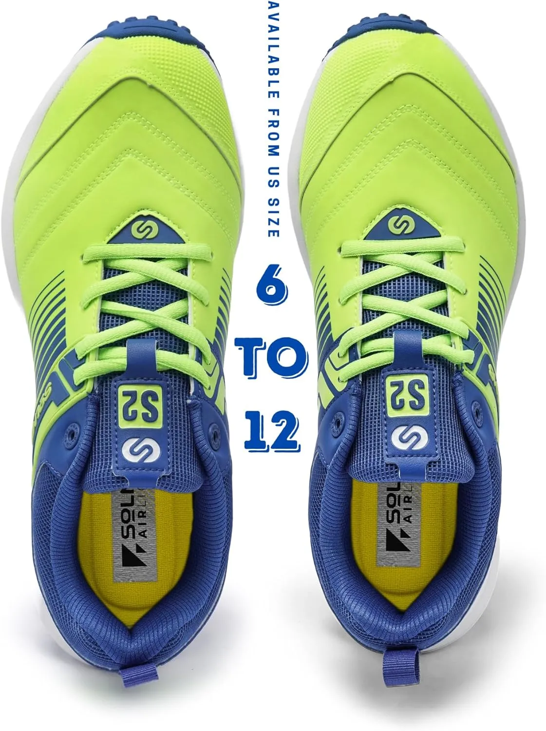 SOLM8 S2 Cricket Shoes Men Boys Junior Players - Advanced Grip Rubber Spikes for Turf/Grass, Ultralight Cushioning in Bright Colors (2025 Edition)