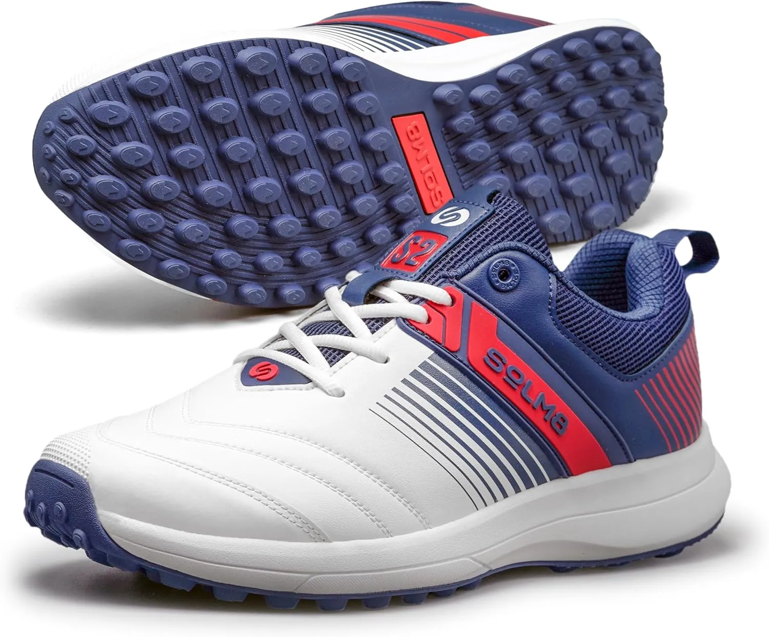 SOLM8 S2 Cricket Shoes Men Boys Junior Players - Advanced Grip Rubber Spikes for Turf/Grass, Ultralight Cushioning in Bright Colors (2025 Edition)