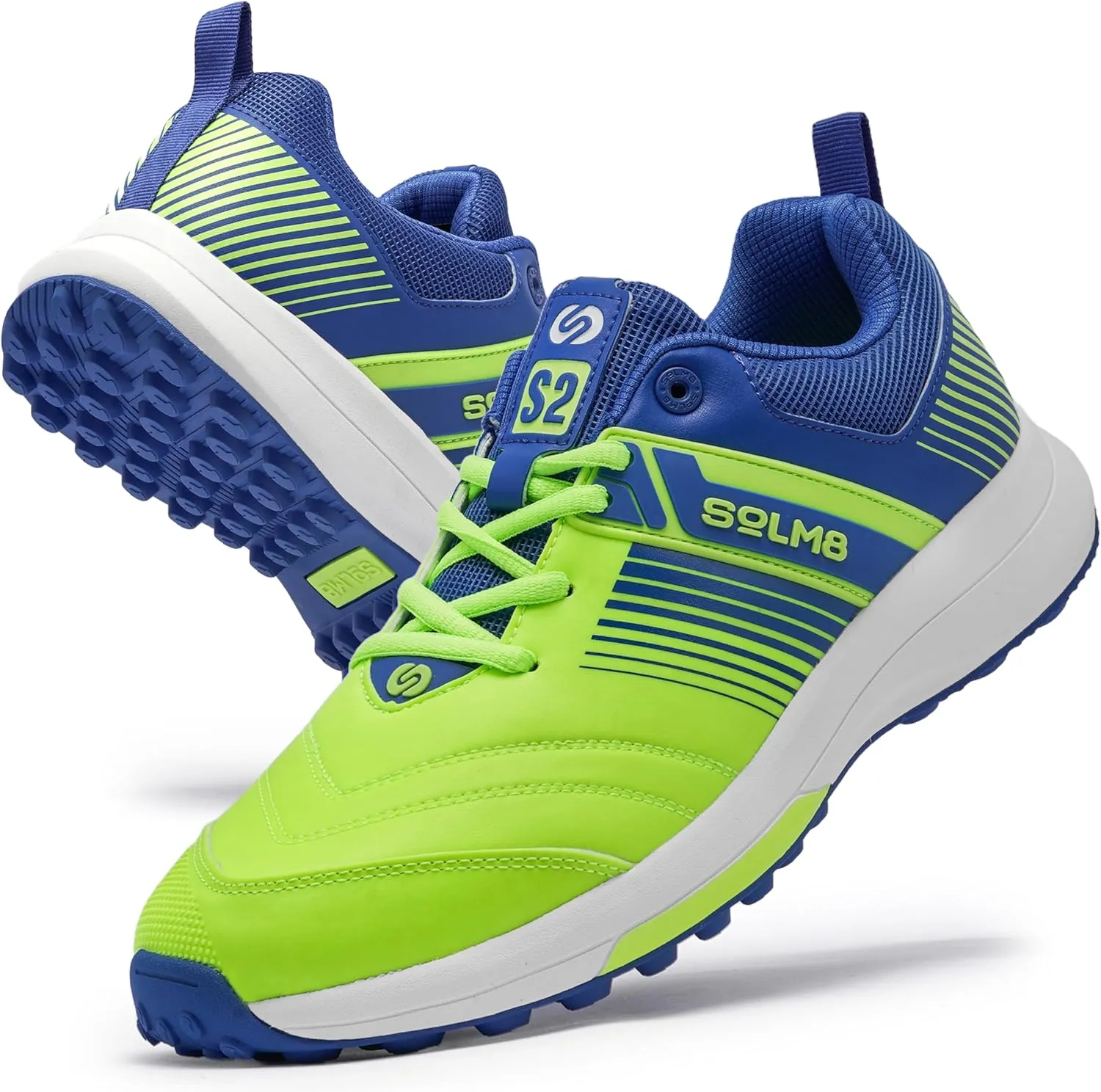 SOLM8 S2 Cricket Shoes Men Boys Junior Players - Advanced Grip Rubber Spikes for Turf/Grass, Ultralight Cushioning in Bright Colors (2025 Edition)