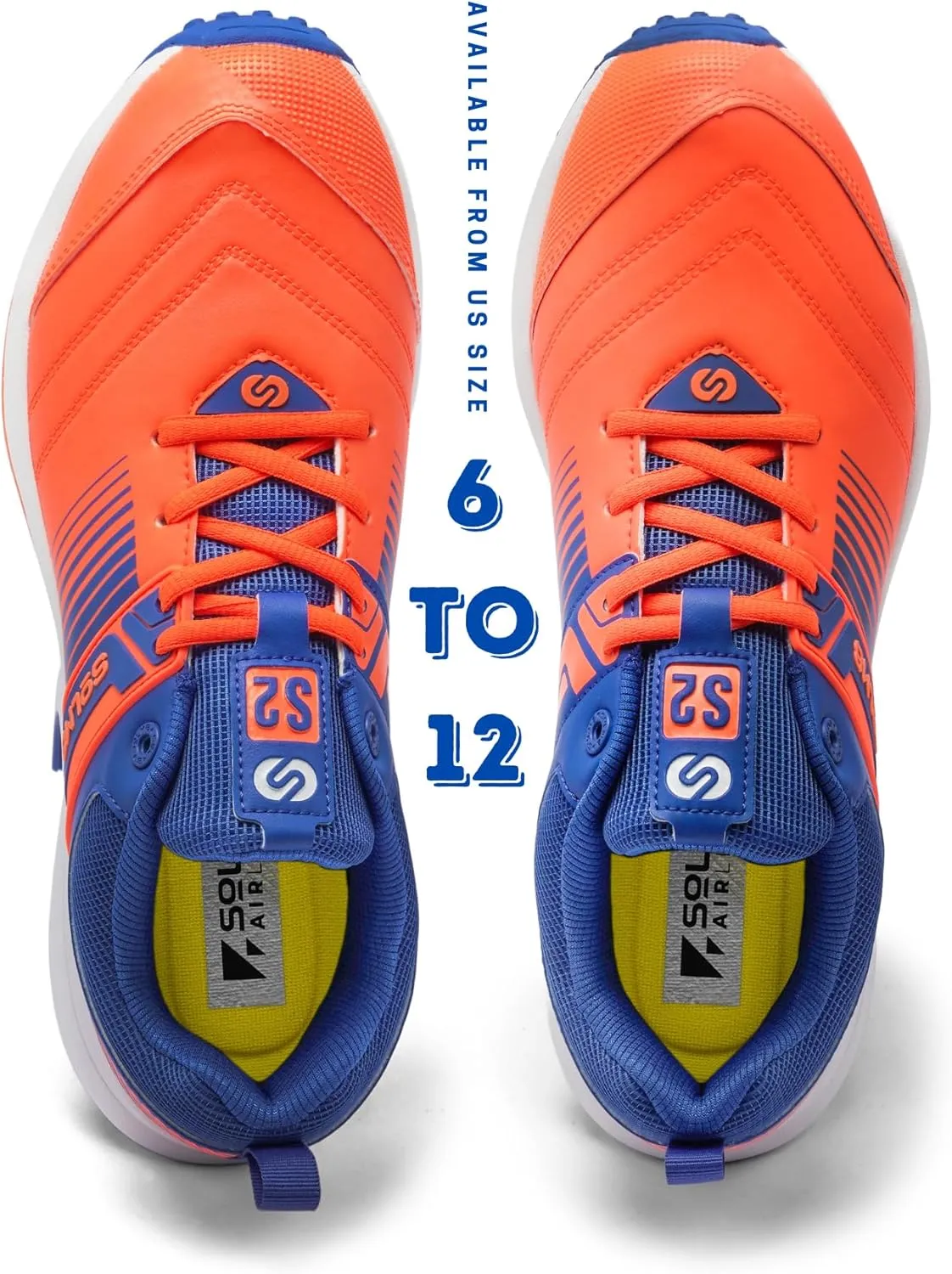 SOLM8 S2 Cricket Shoes Men Boys Junior Players - Advanced Grip Rubber Spikes for Turf/Grass, Ultralight Cushioning in Bright Colors (2025 Edition)