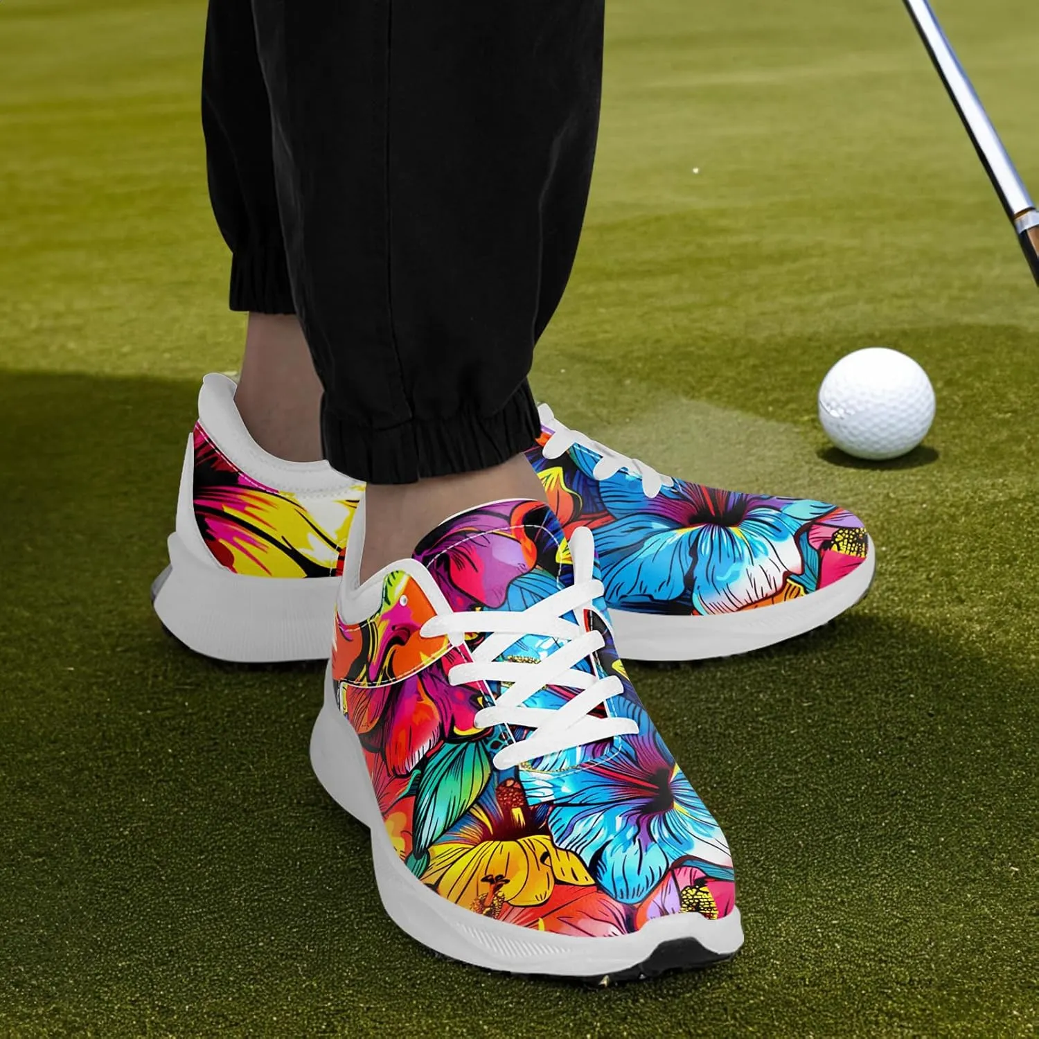 Spikeless Golf Shoes for Men, Women's Breathable Abstract Art Non-Slip Sports Walking Shoes with Air-Outer Golf Sneakers