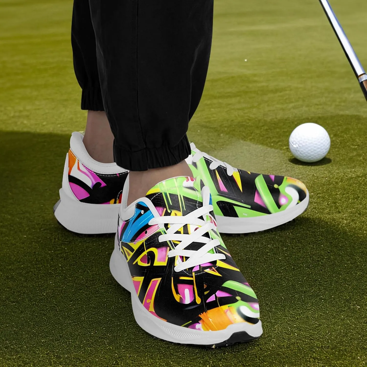 Spikeless Golf Shoes for Men, Women's Breathable Abstract Art Non-Slip Sports Walking Shoes with Air-Outer Golf Sneakers