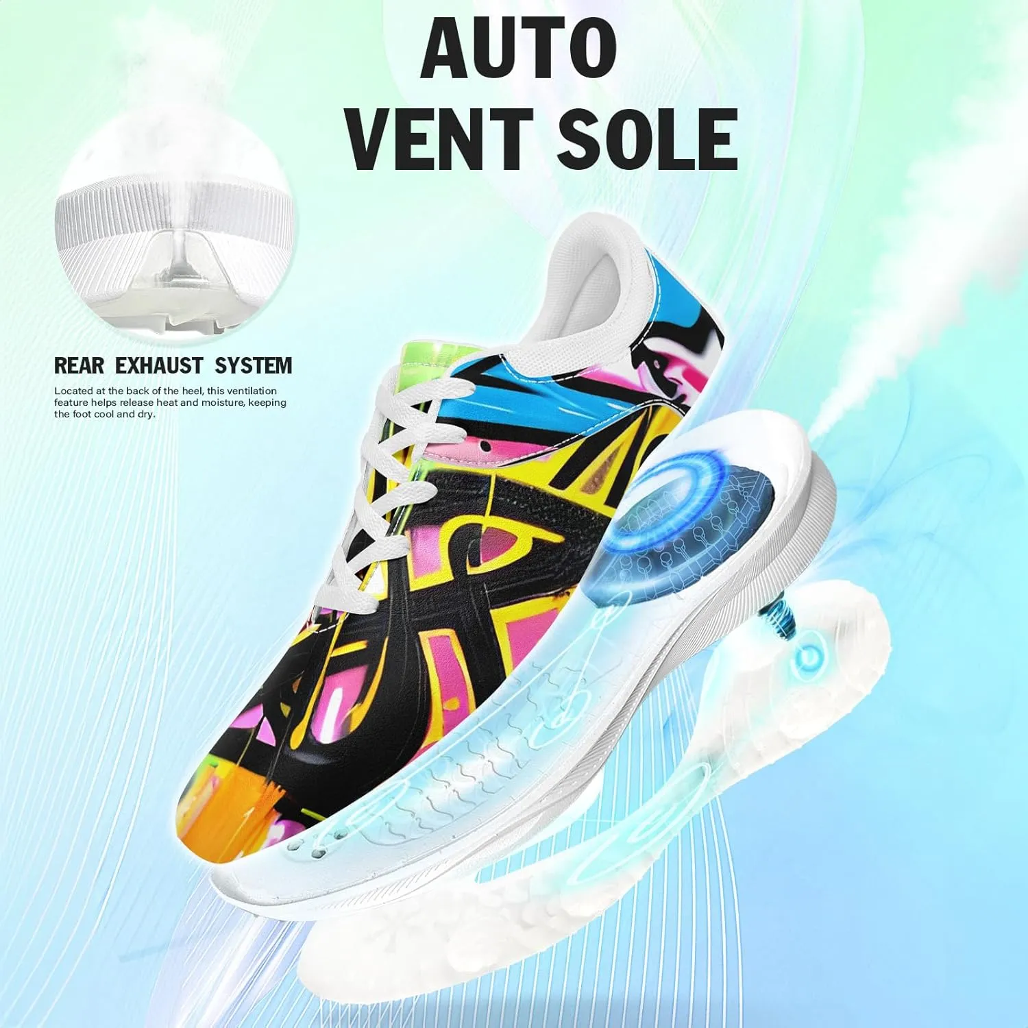 Spikeless Golf Shoes for Men, Women's Breathable Abstract Art Non-Slip Sports Walking Shoes with Air-Outer Golf Sneakers