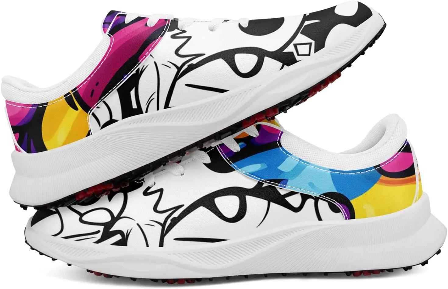 Spikeless Golf Shoes for Men, Women's Breathable Abstract Art Non-Slip Sports Walking Shoes with Air-Outer Golf Sneakers