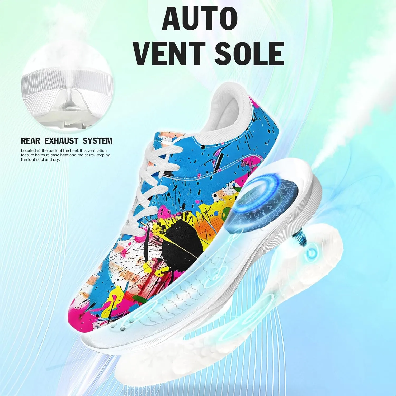 Spikeless Golf Shoes for Men, Women's Breathable Abstract Art Non-Slip Sports Walking Shoes with Air-Outer Golf Sneakers