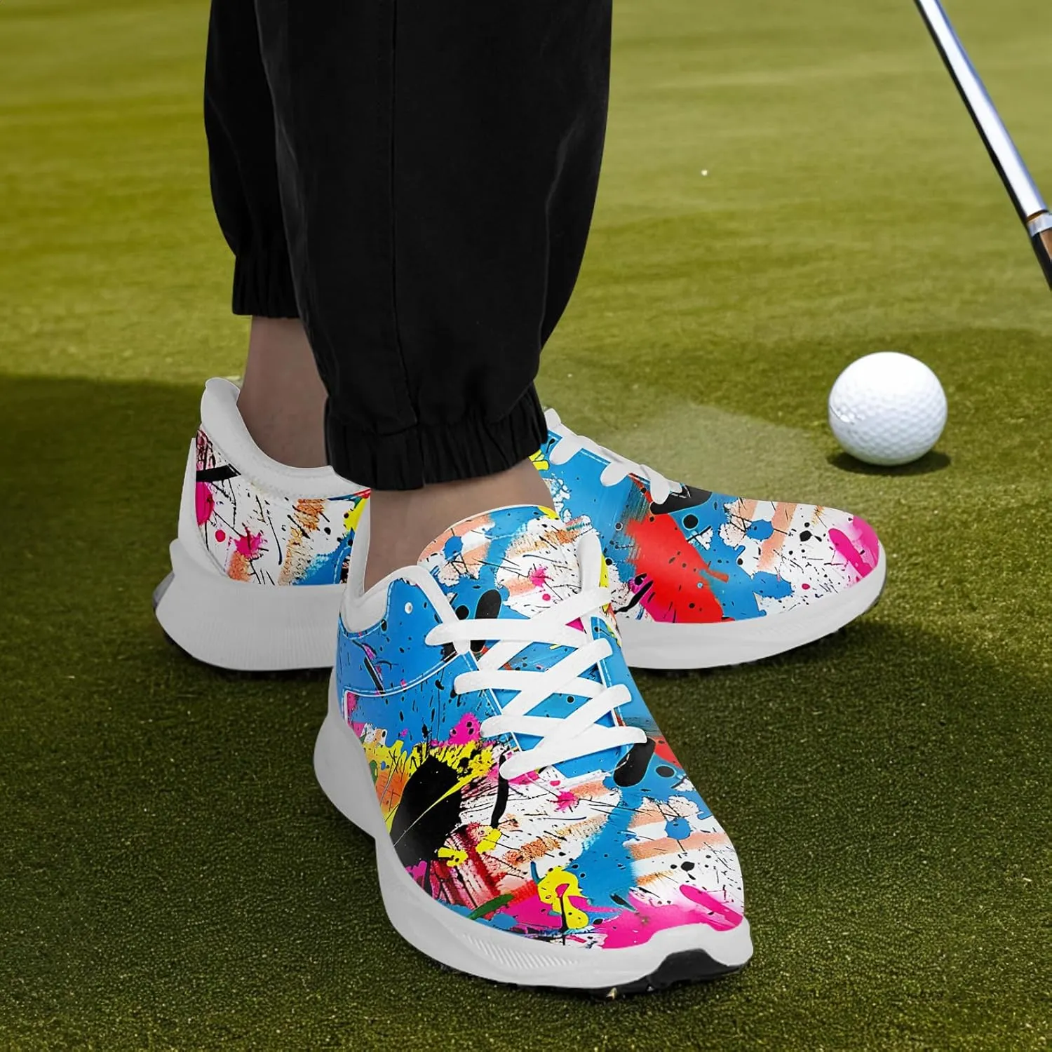 Spikeless Golf Shoes for Men, Women's Breathable Abstract Art Non-Slip Sports Walking Shoes with Air-Outer Golf Sneakers