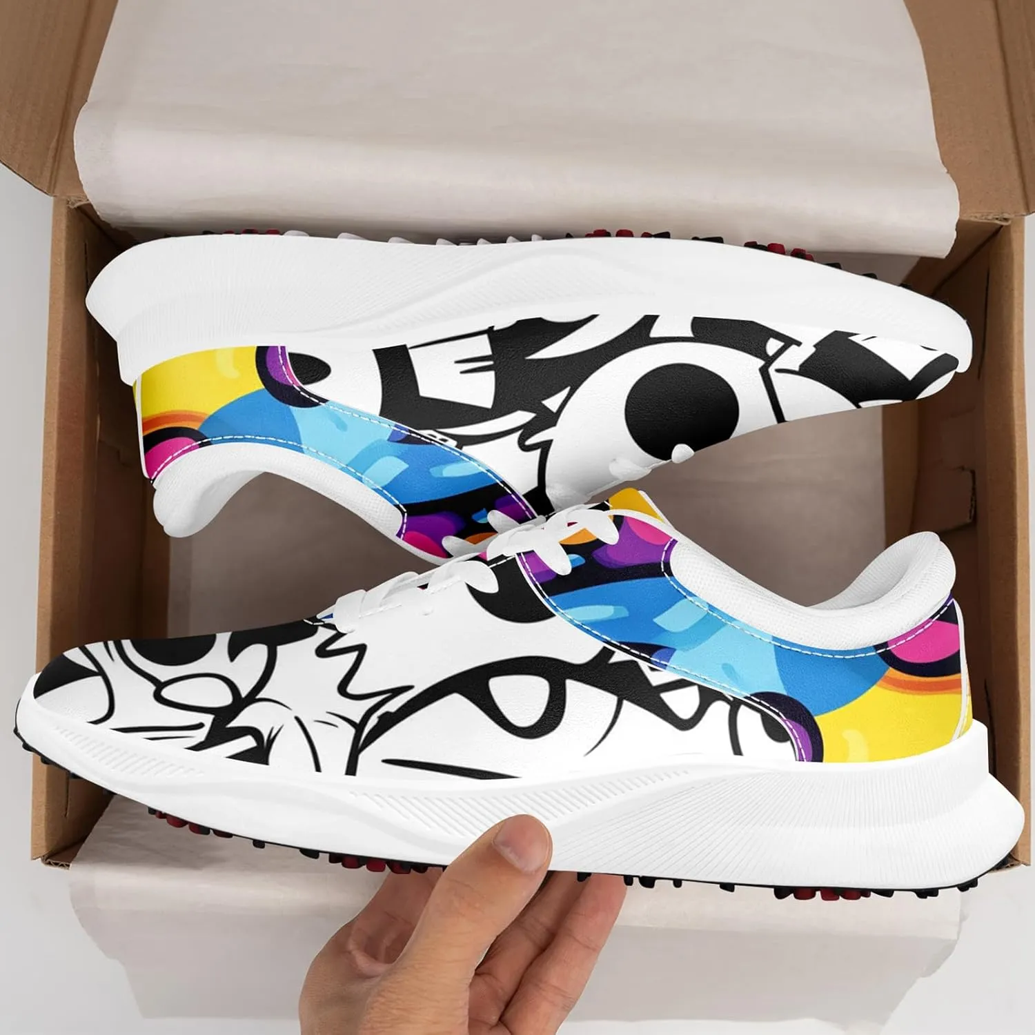 Spikeless Golf Shoes for Men, Women's Breathable Abstract Art Non-Slip Sports Walking Shoes with Air-Outer Golf Sneakers