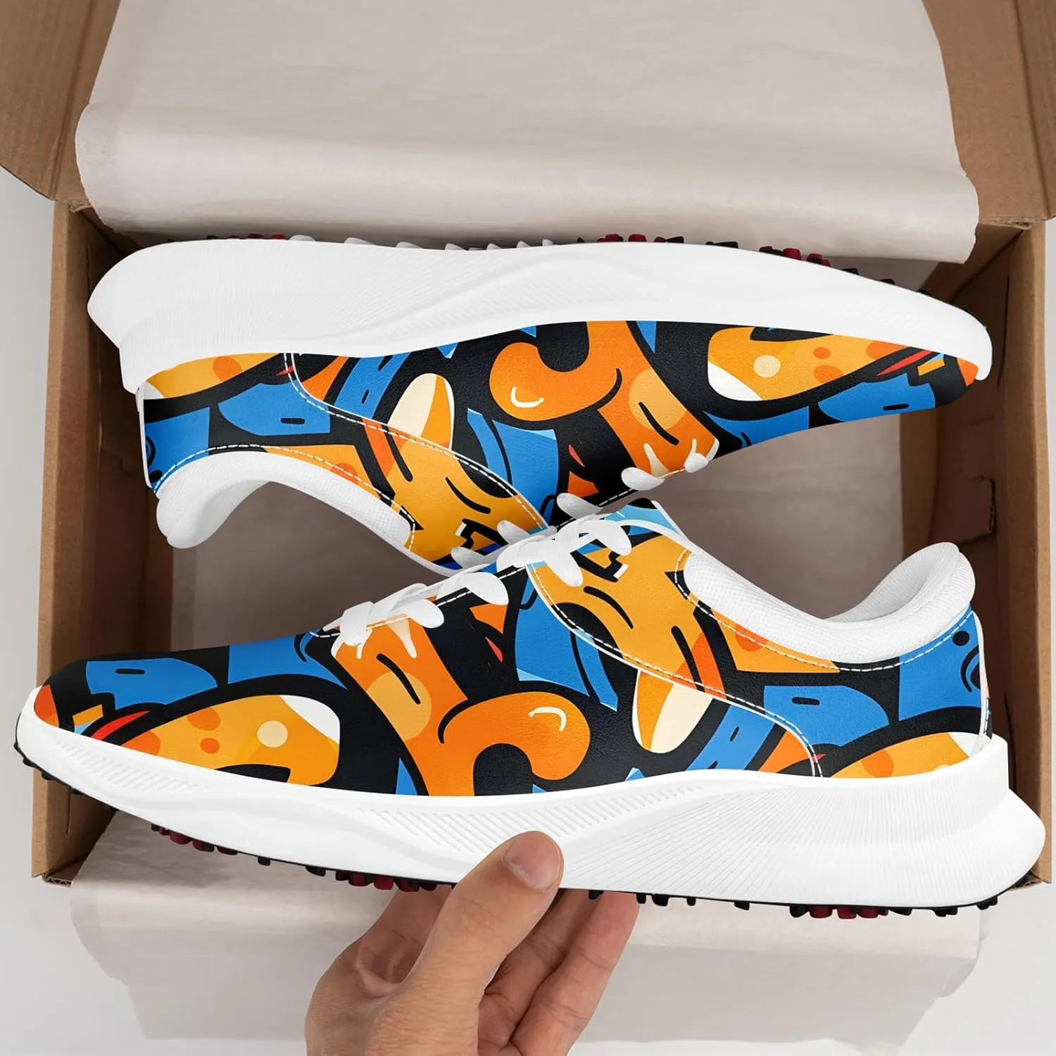 Spikeless Golf Shoes for Men, Women's Breathable Abstract Art Non-Slip Sports Walking Shoes with Air-Outer Golf Sneakers